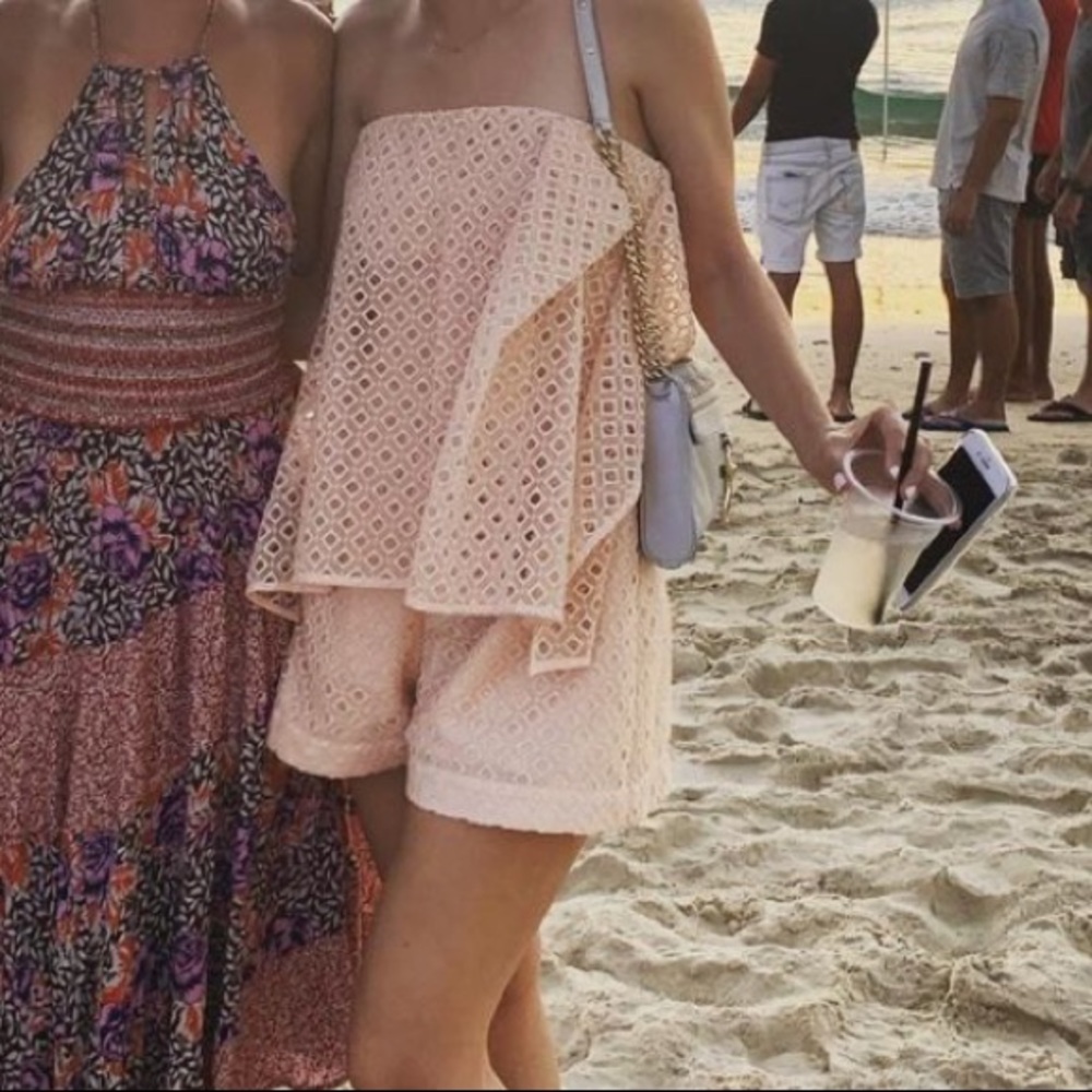 KEEPSAKE the Label Pale Pink Lace Strapless Romper